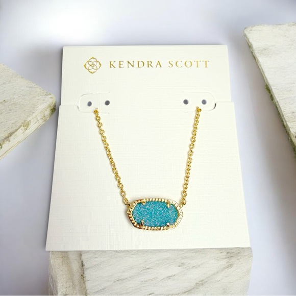 Kendra Scott Elisa Necklace in Teal Druzy Gold Tone - Picture 7 of 7